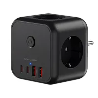 CARGADOR DE PARED MARS GAMING MD-CUBE20 20W 3X SCHUKO 2X USB TIPO C 2X USB TIPO A NEGRO
