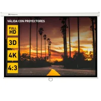 PANTALLA MANUAL VIDEOPROYECTOR PARED Y TECHO PHOENIX 100´´ RATIO 4:3 / 16:9 2M X 1.5M POSICION AJUSTABLE / CARCASA BLANCA / TELA SUPER RESISTENTE