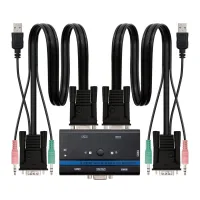 CONMUTADOR KVM NANOCABLE VGA USB 1U-2PC+CABLE, NEGRO