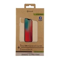 FUNDA MUVIT PARA IPHONE 12 PRO MAX + PROTECTOR PANTALLA VIDRIO TEMPLADO PLANO MARCO NEGRO