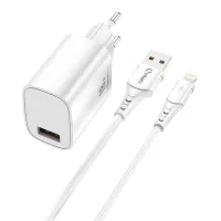 KIT CARGADOR QCHARX ARTEMISIA 3A 18W + CABLE USB LIGHTNING  BLANCO