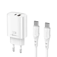 CARGADOR QCHARX EROS 3A 33W 1 X USB TIPO A / 1 X USB TIPO C BLANCO + CABLE USB TIPO C