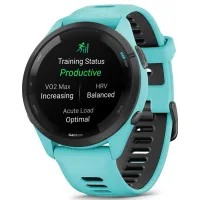 Garmin Forerunner 265 46mm Bisel negro con carcasa en turquesa y correa de silicona turquesa/negro