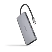 HUB NANOCABLE USB-C 12 EN 1 CONVERSOR USB-C 3.1 A 3XUSB-A 3.2 + USB-C 3.2 + USB-C PD + 2XHDMI 4K@60HZ + DP 4K@60HZ + RJ45 1GBPS + TF + SD + AUDIO JACK 3.5 ALUMINIO GRIS 18 CM