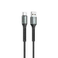 CABLE QCHARX PRAGUE USB A TIPO C 3A / 1 M / ALEACIÓN DE ALUMINIO NEGRO CORDÓN DE TELA SUAVE