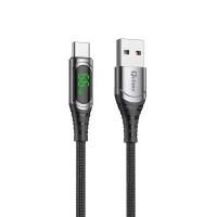 CABLE QCHARX MENORCA USB A TIPO C 3A 66W / 1 M / ALEACIÓN ALUMINIO NEGRO CABLE SUAVE DIGITAL DISPLAY