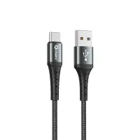 CABLE QCHARX LYON USB A TIPO C 3A / 1 M / ALEACIÓN DE ALUMINIO NEGRO CORDON METÁLICO