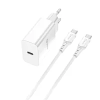 KIT CARGADOR QCHARX CHRONOS 3A 20W PUERTO PD + CABLE TIPO C  A TIPO C BLANCO