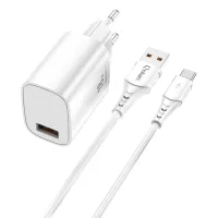 KIT CARGADOR QCHARX ARTEMISIA 3A 18W + CABLE USB A TIPO C BLANCO