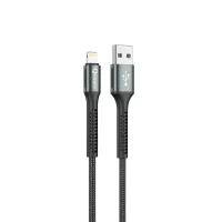 CABLE QCHARX PRAGUE USB A LIGHTNING 3A / 1 M / ALEACIÓN DE ALUMINIO NEGRO CORDÓN DE TELA SUAVE