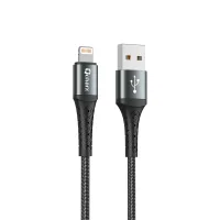 CABLE QCHARX LYON USB A LIGHTNING 3A / 1 M / ALEACIÓN DE ALUMINIO NEGRO CORDON METÁLICO