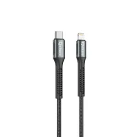 CABLE QCHARX PRAGUE TIPO C A LIGHTNING 3A 20W / 1 M / ALEACIÓN DE ALUMINIO NEGRO CABLE TRENZADO SUAVE