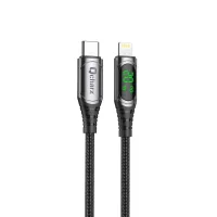 CABLE QCHARX MALLORCA TIPO C A LIGHTNING 3A 20W / 1 M / ALEACIÓN ALUMINIO NEGRO  CABLE TELA DIGITAL DISPLAY