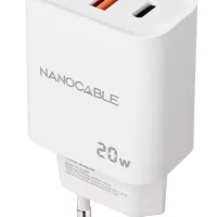 CARGADOR NANOCABLE USB-C/PD + USB-A/QC 20W, BLANCO