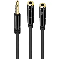 CABLE ADAPTADOR DE AUDIO EWENT JACK 3.5MM MACHO A JACK 3.5MM HEMBRA X2 NEGRO 0.30M