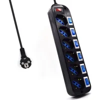 REGLETA EWENT 6 TOMAS SHUCKO INTERRUPTOR INDIVIDUAL NEGRO