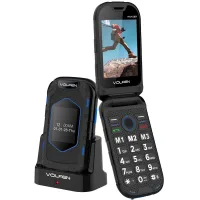TELEFONO MOVIL VOLFEN RANGER TIPO CONCHA AZUL BASE DE CARGA