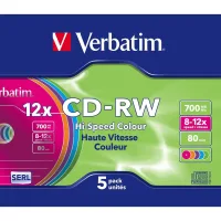 VERBATIM CD-RW 700Mb 8X-10X TARRINA 5 UNIDADES SLIM COLORES