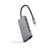 HUB NANOCABLE USB-C 8 EN 1 CONVERSOR USB-C 3.1 A 3XUSB-A 3.0 + HDMI 4K@60HZ + USB-C PD + RJ45 1GBPS + TF + SD ALUMINIO GRIS 18 CM
