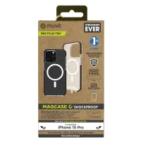 FUNDA MUVIT RECYCLETEK MAGSAFE SHOCKPROOF 3M PARA APPLE IPHONE 15 PRO TRANSPARENTE/NEGRA