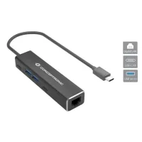 ADAPTADOR USB TIPO C A RJ45 CONCEPTRONIC MACHO-HEMBRA + HUB 4 EN 1