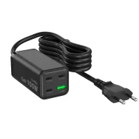 ESTACION DE CARGA USB COOLBOX 100W GAN 3X USB TIPO C / 1X USB TIPO A NEGRO CABLE 1.5M NEGRO