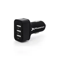 CARGADOR UNIVERSAL PHOENIX PHCARCHARGER3USB PARA COCHE/ MECHERO  5V / 3 X USB 7.2A NEGRO ACABADO EN SILICONA