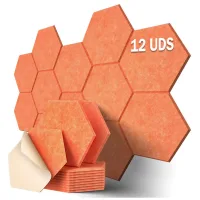 YOEVU Espuma Acústica Pack 12 Paneles Paneles Acústicos Hexagonales con Respaldo Adhesivo Insonorización y Decoración para Estudio Gaming Podcasting Grabación 30x26x1cm Naranja