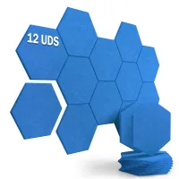 YOEVU Espuma Acústica Pack 12 Paneles Paneles Acústicos Hexagonales con Respaldo Adhesivo Insonorización y Decoración para Estudio Gaming Podcasting Grabación 30x26x1cm Azul