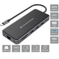 ADAPTADOR CONCEPTRONIC USB TIPO C A GIGABIT ETHERNET RJ45/ HDMI/ VGA/ CON HUB USB 3 PUERTOS/ USB TIPO C/ LECTOR DE TARJETAS