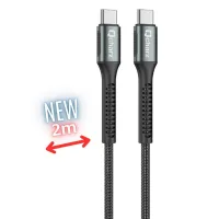 CABLE QCHARX PRAGUE USB TIPO C / 2M / ALEACION DE ALUMINIO NEGRO CORDON DE TELA SUAVE