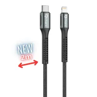 CABLE QCHARX PRAGUE USB TIPO C A LIGHTNING / 2M / ALEACION DE ALUMINIO NEGRO CORDON DE TELA SUAVE