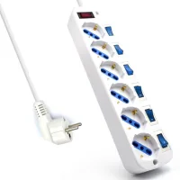 REGLETA EWENT CON 6 TOMAS SHUCKO CON INTERRUPTOR INDIVIDUAL Y 5 METROS DE CABLE