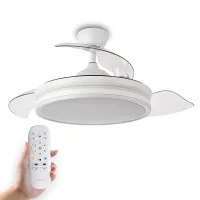 YOEVU EOS ESPARTAN - Ventilador de techo con luz led motor DC compatible con ALEXA y GOOGLE HOME aspas retractiles 3 tonalidades 6 velocidades temporizador función verano-invierno