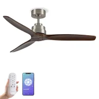 YOEVU-HELIX DARK WOOD Ventilador de techo sin luz | motor DC compatible con ALEXA 6 velocidades |temporizador |función verano-invierno