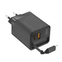 CARGADOR DE PARED MARS GAMING MD-GAN65R 65W 1X USB TIPO C 1 X USB TIPO A CABLE RETRACTIL USB TIPO C NEGRO