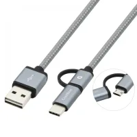 CABLE MULTI USB 2.0 COOLBOX CARGA MAS DATOS MICRO USB USB TIPO C USB TIPO A 1M GRIS