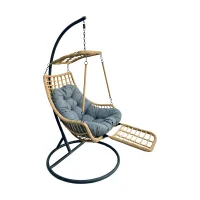 YOEVU | Relax chair KIT| Sillon Colgante con Cojín Acolchado y reposapies | Estructura Reforzada | Resistente al Agua para Jardín Terraza Balcón o Interior | NATURAL Y GRIS