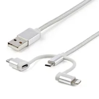 CABLE USB TIPO A A MICRO USB/ USB TIPO C/ LIGHTNING STARTECH 1M/ MACHO-MACHO/ PLATA TRENZADO