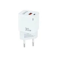 CARGADOR DE PARED TOOQ DOBLE USB-C + USB A BLANCO 30W