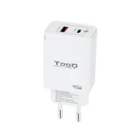 CARGADOR DE PARED TOOQ DOBLE USB-C + USB A BLANCO 45W GAN