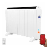 YOEVU - Radiador eléctrico bajo consumo, 12 elementos, 2000 W, temporizador, Programable, Mando a distancia, Pantalla LCD, APP control wifi, Compatible con Alexa, Apto pared o pie, Aluminio, Blanco