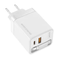 CARGADOR DE PARED MARS GAMING MD-GAN65RW 65W 1X USB TIPO C 1 X USB TIPO A CABLE RETRACTIL USB TIPO C BLANCO